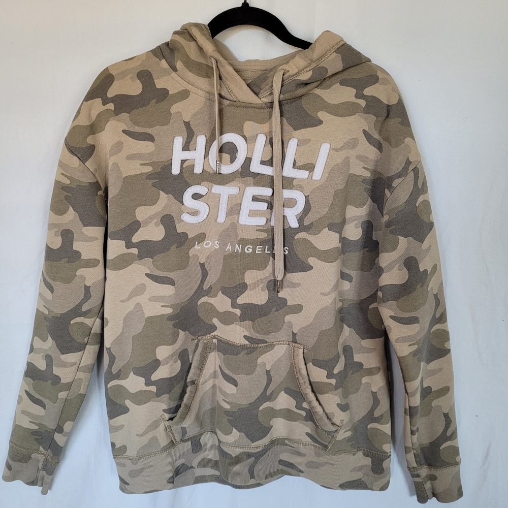 HOLLISTER Hoodie Sweatshirt Size L Cotton Blend Camo Pockets Y2K Casual